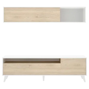 Dmoor wandsysteem, Samenstelling woonkamer, Multifunctioneel woonkamermeubilair, TV-kast, 180×41 h180 cm, Wit en Eiken Dmoor wandsysteem, Samenstelling woonkamer, Multifunctioneel woonkamermeubilair, TV-kast, 180×41 h180 cm, Wit en Eiken