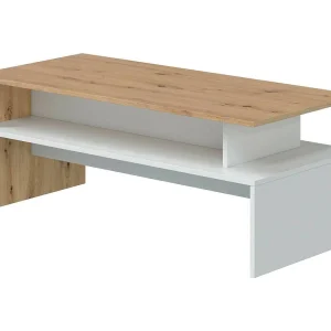 Dmore salontafel, salontafel in de woonkamer, salontafel, lage tafel, 100x50h43 cm, geknoopt eiken en glanzend wit