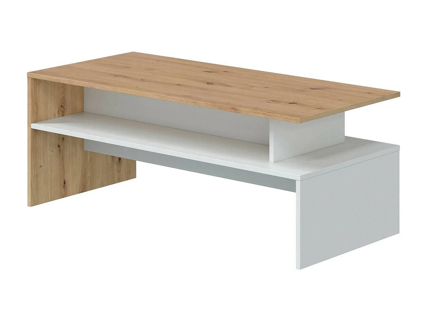 Dmore salontafel, salontafel in de woonkamer, salontafel, lage tafel, 100x50h43 cm, geknoopt eiken en glanzend wit