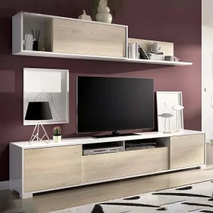 Dfalcon wandsysteem, TV-meubel woonkamerset, Multifunctioneel woonkamermeubilair, 200x41h180 cm, Eiken en Wit Dfalcon wandsysteem, TV-meubel woonkamerset, Multifunctioneel woonkamermeubilair, 200x41h180 cm, Eiken en Wit