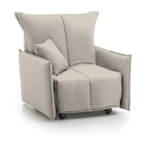 Dabari slaapbank, enkele bank, 100% Made in Italy, woonkamerfauteuil met trolley-opening, in gewatteerde stof, met standaard armleuningen, 110x90h85 cm, beige