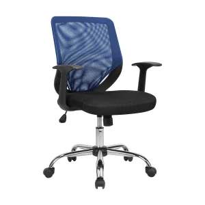 Daaro bureaustoel, Mesh executive fauteuil met armleuningen, Ergonomische bureaustoel, 60x54h90/98 cm, Zwart en Blauw