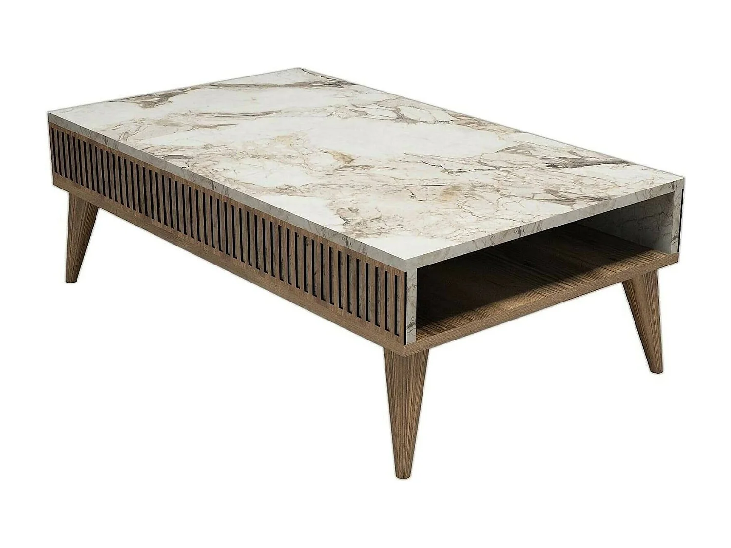 Dgiovinc Salontafel, Salontafel, Sofa Review Rack, Woonkamer Plank, 105x60h35 cm, Walnoot en Wit