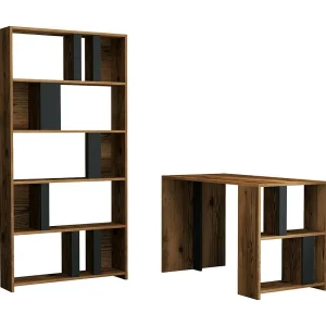 Dpadalin Bureau, Multifunctioneel Bureau, PC Kantoortafel, Werkblad, 120x60h75 cm, Walnoot en Antraciet