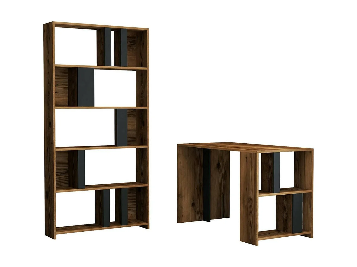 Dpadalin Bureau, Multifunctioneel Bureau, PC Kantoortafel, Werkblad, 120x60h75 cm, Walnoot en Antraciet