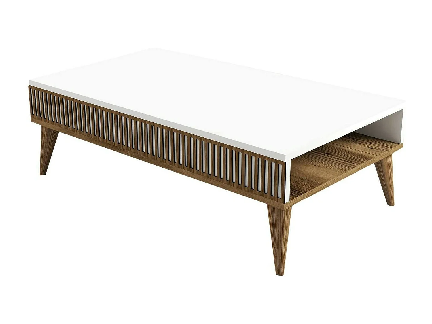 Dgiovinc Salontafel, Salontafel, Sofa Review Rack, Woonkamer Plank, 105x60h35 cm, Walnoot en Wit