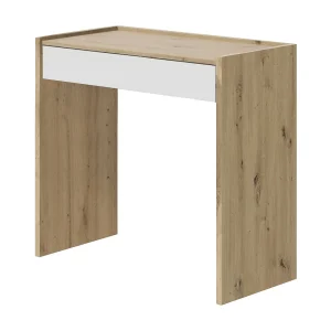 Ddepaul bureau, lineair bureau met lade, studeer- of kantoortafel voor pc, 82x40h77 cm, knoestig eiken en wit