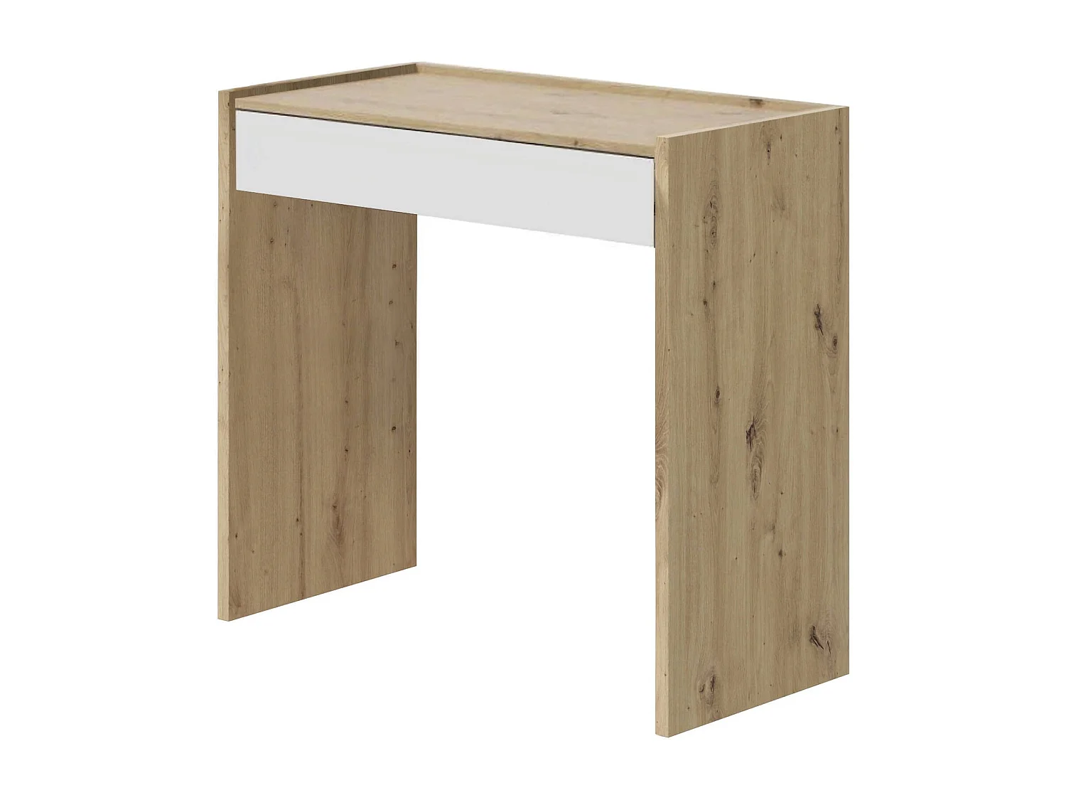 Ddepaul bureau, lineair bureau met lade, studeer- of kantoortafel voor pc, 82x40h77 cm, knoestig eiken en wit