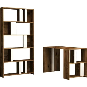 Dpadalin Bureau, Multifunctioneel Bureau, PC Kantoortafel, Werkblad, 120x60h75 cm, Walnoot en Wit