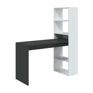 Dmora Bureau Denton 53x120x144h cm Mat Zwart Modulair met 5 Planken, Inclusief Boekenkast Dmora Bureau Denton 53x120x144h cm Mat Zwart Modulair met 5 Planken, Inclusief Boekenkast