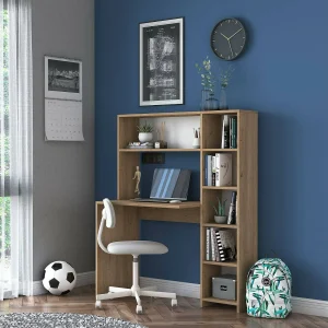 Dghin Bureau, Multifunctioneel Bureau, PC Houder Bureau Tafel, Werkblad, 113x40h142 cm, Eiken