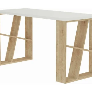 Dmigliol Bureau, SchrijftafelsOf multifunctionele kantoortafel voor pc-houders, werkblad, 140x60h75 cm, wit en eiken