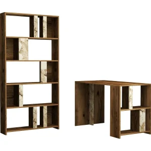 Dpadal bureauIn, Multifunctioneel bureau, pc-houder bureautafel, werkblad, 120x60h75 cm, walnoot en wit marmer