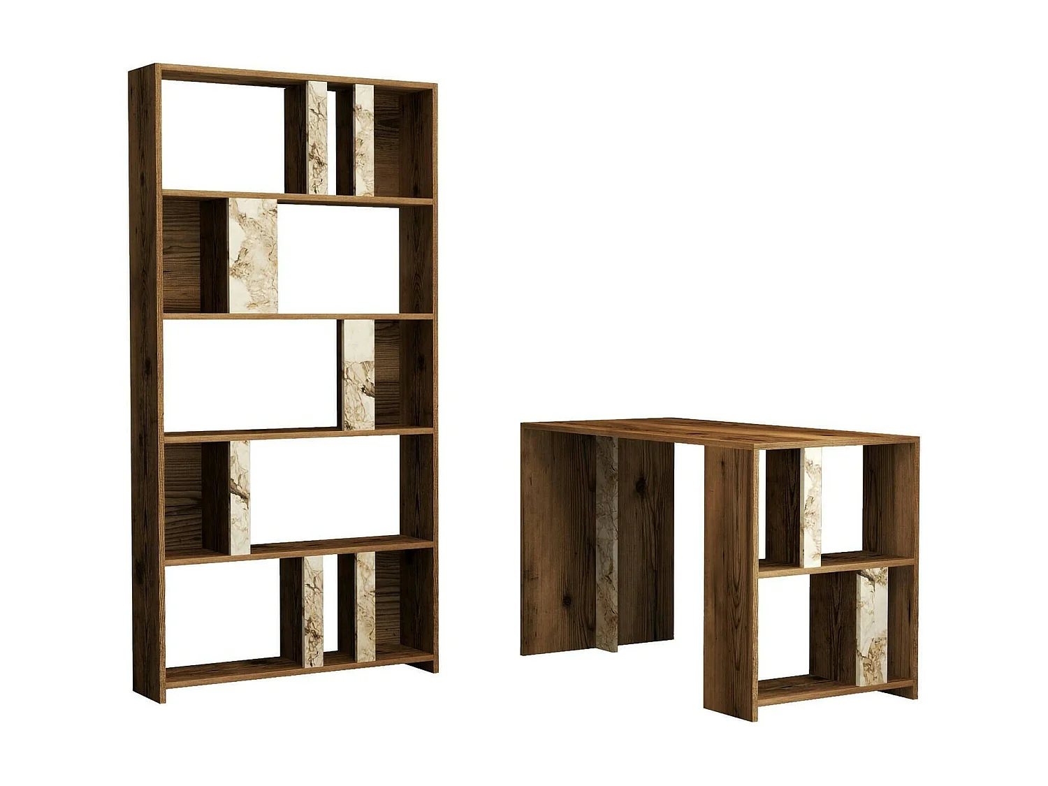 Dpadal bureauIn, Multifunctioneel bureau, pc-houder bureautafel, werkblad, 120x60h75 cm, walnoot en wit marmer