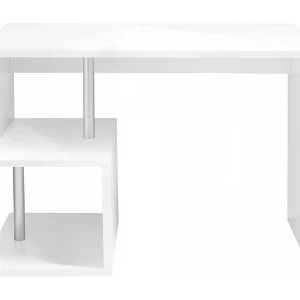 Dgyombe bureau, Lineair PC-bureau, Multifunctionele kantoortafel, Ruimtebesparend bureau met meerdere posities, 100% Made in Italy, 100x50h78 cm, Glanzend wit