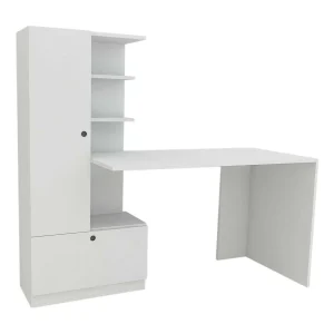 Dfrabott Bureau, Multifunctioneel Bureau, PC Houder Bureau Tafel, Werkblad, 150x62h140 cm, Wit