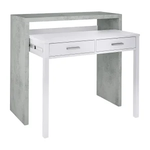 Damodi Bureau, Bureau met uitschuifbaar blad, PC-bureau met 2 laden, 99x36h88 cm, Cement en Wit Damodi Bureau, Bureau met uitschuifbaar blad, PC-bureau met 2 laden, 99x36h88 cm, Cement en Wit