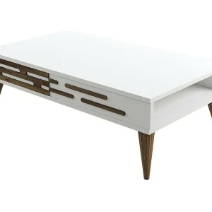 Dpiacent-sat-saaltafel, koffietafel, bankhouder, woonkamerplank, 105x35h60 cm, walnoot en wit Dpiacent-sat-saaltafel, koffietafel, bankhouder, woonkamerplank, 105x35h60 cm, walnoot en wit