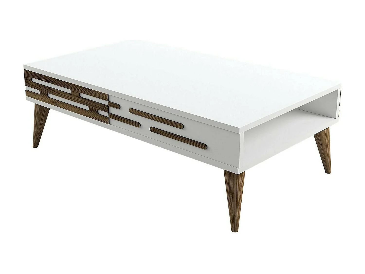 Dpiacent-sat-saaltafel, koffietafel, bankhouder, woonkamerplank, 105x35h60 cm, walnoot en wit