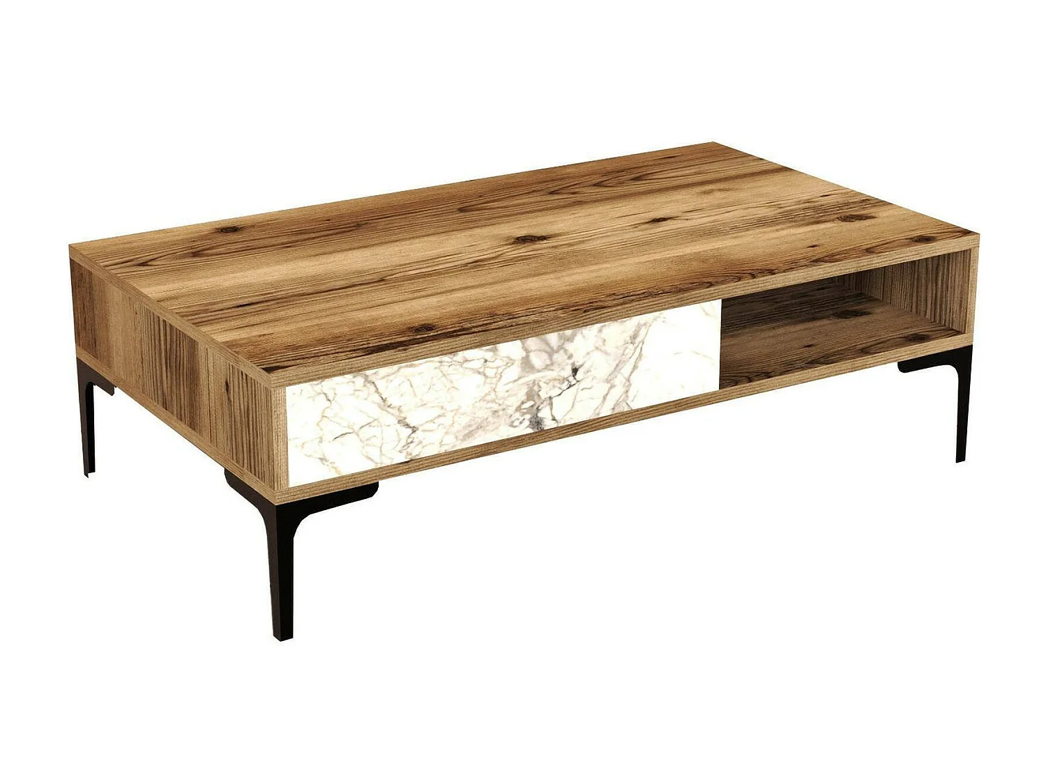 Djagiell Salontafel, Salontafel, Sofa Review Rack, Woonkamer Plank, 105x60h33 cm, Walnoot en Wit