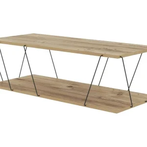 Dmarches-satontafel, koffietafel, banktafel, woonkamerplank, 120x50h30 cm, eiken en zwart