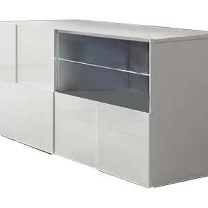 Dcutron TV-meubel, Woonkamerdressoir, Lage tv-kast, Voorzien van wandbasis, Made in Italy, 122×43 h57 cm, Glanzend wit
