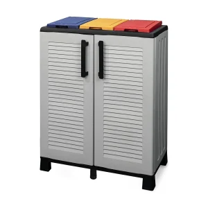 Tremolite afvalbak, capaciteit 210 (70 per zak), gemaakt in Italië, 68x37x90h cm lichtgrijs, afvalcontainer, 3 bakken