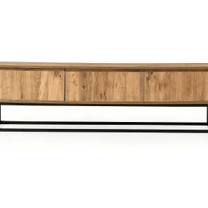 Dpinat tv-meubel, woonkamer dressoir, laag tv-meubel, gemonteerd wandonderstel, 180x40h50 cm, eiken en zwart