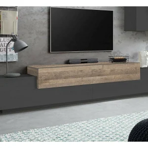 Dlamann TV-meubel, Laag woonkamerdressoir, TV-meubelbasis, 100% Made in Italy, 240x45h52 cm, Antraciet en Esdoorn Dlamann TV-meubel, Laag woonkamerdressoir, TV-meubelbasis, 100% Made in Italy, 240x45h52 cm, Antraciet en Esdoorn