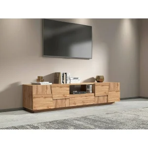 Dcortinovi tv-standaard, lage woonkamer met 4 deuren en 1 lade, tv-standaard, 220x44h46 cm, eiken Dcortinovi tv-standaard, lage woonkamer met 4 deuren en 1 lade, tv-standaard, 220x44h46 cm, eiken