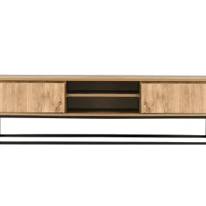 Dpirol tv-meubel, woonkamer dressoir, laag tv-meubel, uitgerust wandonderstel, 140x40h50 cm, zwart en eiken