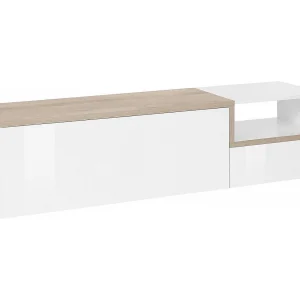Dgal TV-meubel, Laag woonkamerdressoir met 2 deuren, TV-meubelbasis, 100% Made in Italy, 160x40h46 cm, Glanzend wit en esdoorn Dgal TV-meubel, Laag woonkamerdressoir met 2 deuren, TV-meubelbasis, 100% Made in Italy, 160x40h46 cm, Glanzend wit en esdoorn