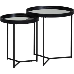 Bijzettafel set – Zwart met spiegelglas – Modern design 50/36 cm Bijzettafel set – Zwart met spiegelglas – Modern design 50/36 cm