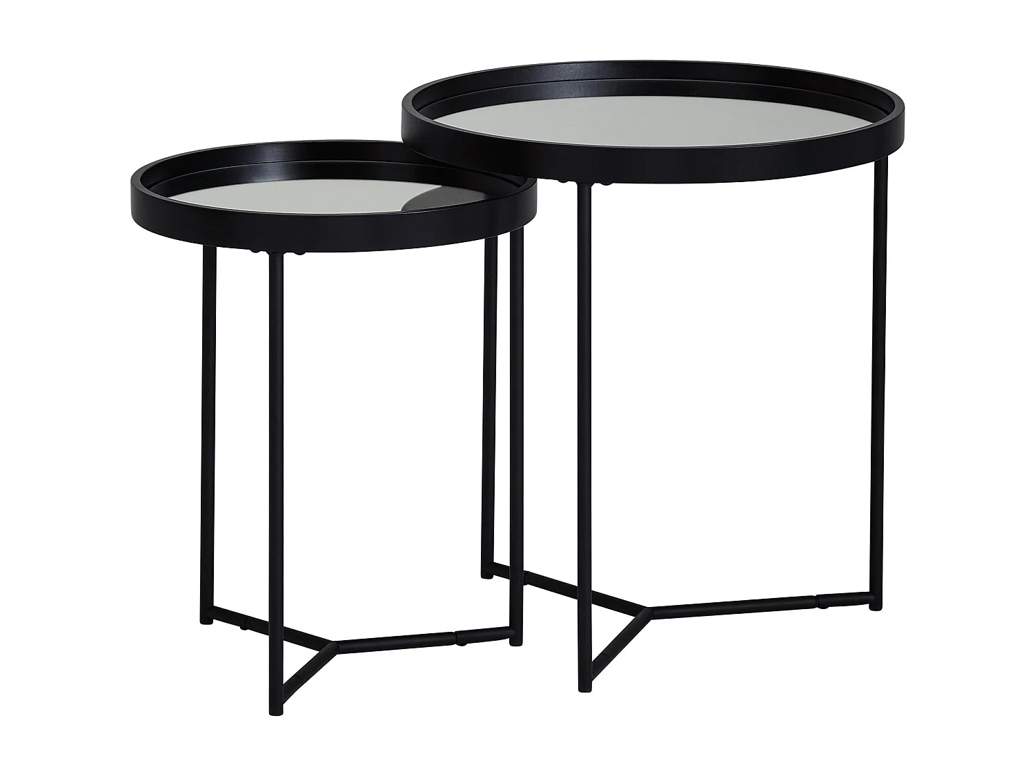 Bijzettafel set - Zwart met spiegelglas - Modern design 50/36 cm