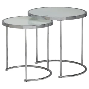 Design Bijzettafel Rond Ø 50/42 cm – 2-delig Wit Zilver Design Bijzettafel Rond Ø 50/42 cm – 2-delig Wit Zilver