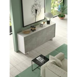 Davallon Dressoir, Salonplank, Buffet met 3 deuren en 1 lade, 100% Made in Italy, 170x42h78 cm, Wit en Beton Davallon Dressoir, Salonplank, Buffet met 3 deuren en 1 lade, 100% Made in Italy, 170x42h78 cm, Wit en Beton
