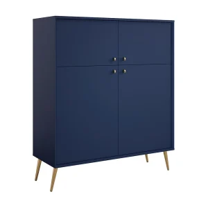 Buffetkast hoog design AZURÉA – 2 openslaande deuren – Diepblauw – 105x122x41 cm