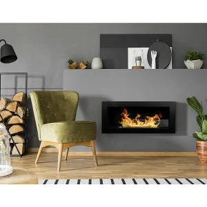Cheminée bioéthanol murale ou encastrable Livorno Nero L 90 x P 12 x H 40 avec vitre