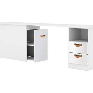Bureau + opbergruimte 90 spaanplaat wit leer 76,5x202x45cm Bureau + opbergruimte 90 spaanplaat wit leer 76,5x202x45cm