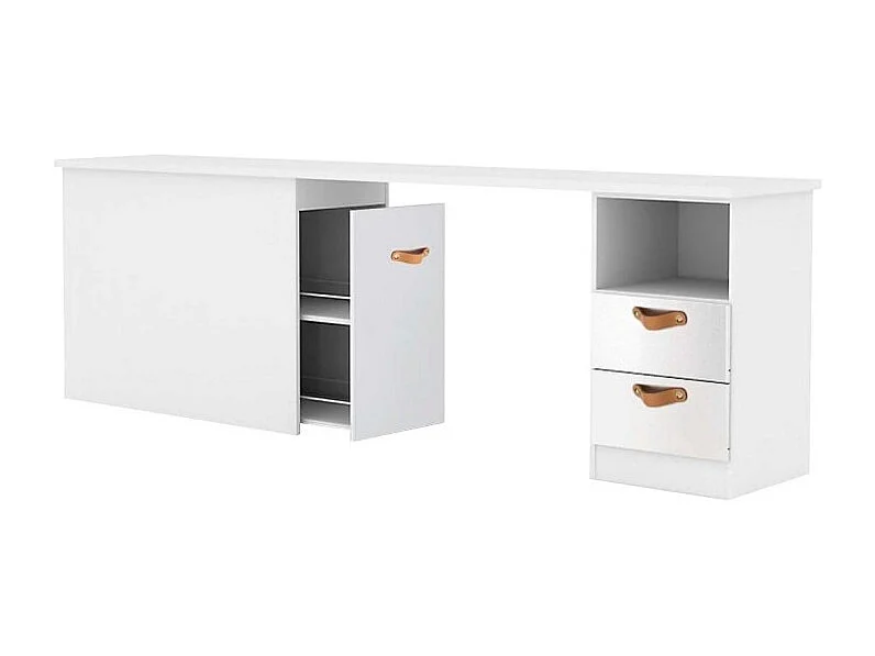 Bureau + opbergruimte 90 spaanplaat wit leer 76,5x202x45cm