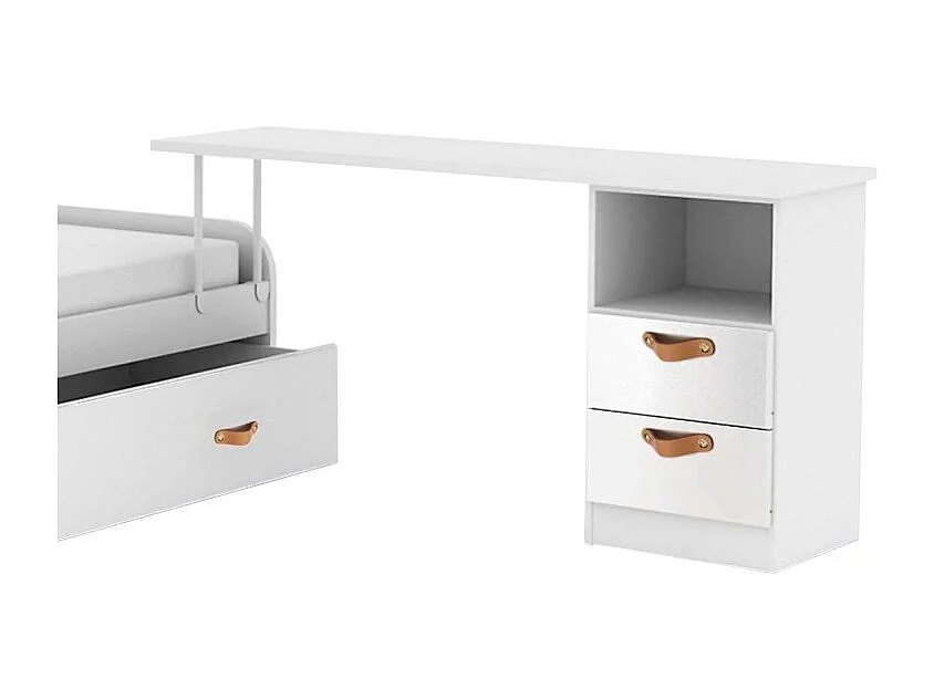 Bureau + ladekast spaanplaat wit leer 76,5x202x45cm