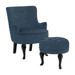 Dallas | Fauteuil + kruk in fluweel blauw Dallas | Fauteuil + kruk in fluweel blauw
