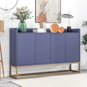 Buffet 4 Deuren Mat Blauw van MDF en Metaal, 120x30x80 cm, Verstelbare Planken en Klassiek Design Buffet 4 Deuren Mat Blauw van MDF en Metaal, 120x30x80 cm, Verstelbare Planken en Klassiek Design