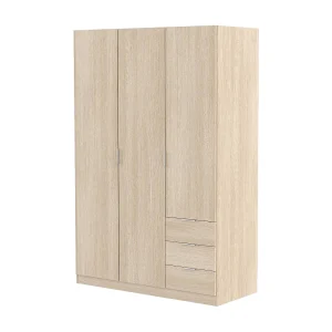 Dnespol kledingkast, Slaapkamerkast met 3 deuren en 3 laden, Kast met 3 planken en kledingroede, 121x52h180 cm, Eiken Dnespol kledingkast, Slaapkamerkast met 3 deuren en 3 laden, Kast met 3 planken en kledingroede, 121x52h180 cm, Eiken