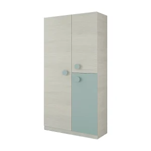 Dgorett kledingkast, Kledingkast voor kinderkamer, Kast met 3 deuren en 3 planken met kleerhangerstang, 90x52h200 cm, Grijs en Aqua groen Dgorett kledingkast, Kledingkast voor kinderkamer, Kast met 3 deuren en 3 planken met kleerhangerstang, 90x52h200 cm, Grijs en Aqua groen