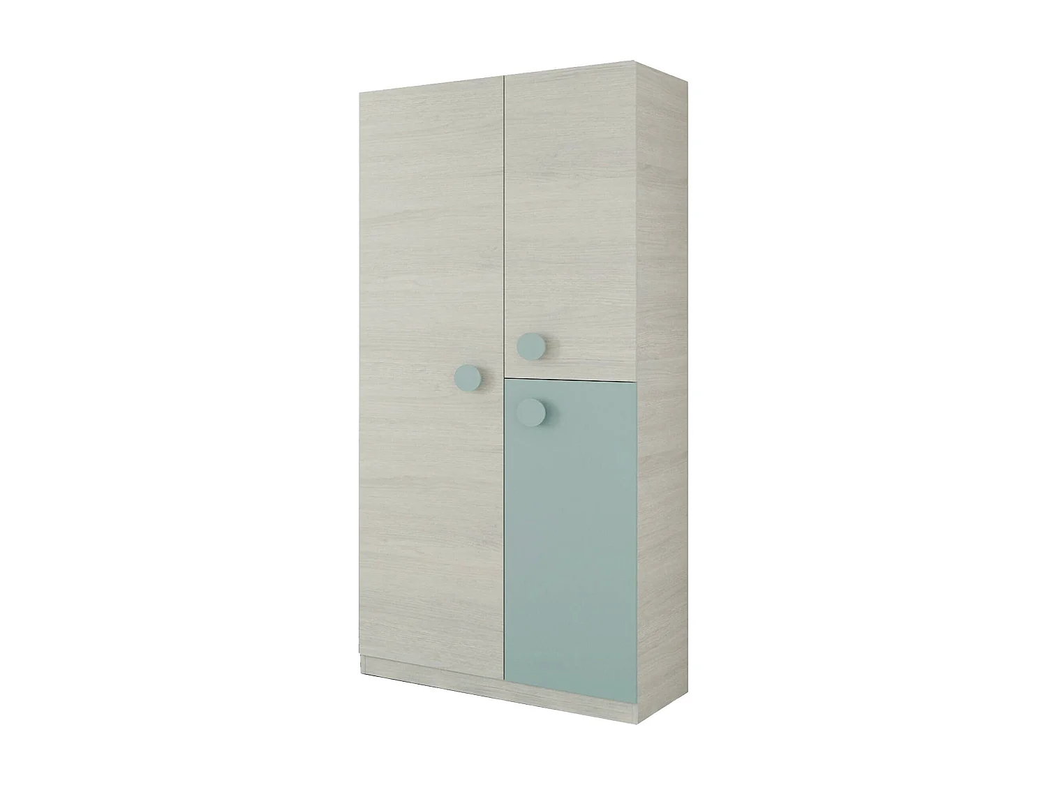 Dgorett kledingkast, Kledingkast voor kinderkamer, Kast met 3 deuren en 3 planken met kleerhangerstang, 90x52h200 cm, Grijs en Aqua groen
