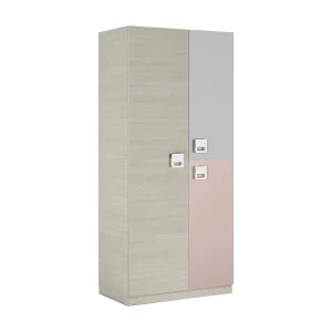 Dgorett Kledingkast, Kledingkast voor slaapkamer, Kast met 3 deuren en 3 planken met kledingroede, 90x52h200 cm, Grijs en Roze