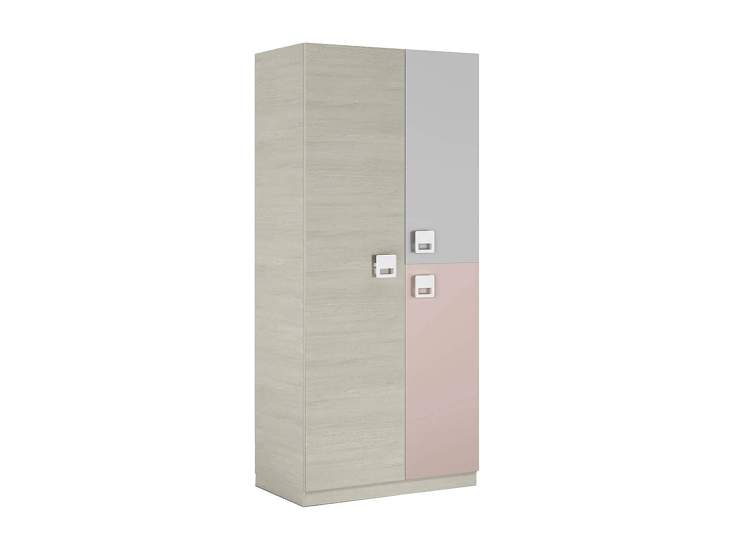 Dgorett Kledingkast, Kledingkast voor slaapkamer, Kast met 3 deuren en 3 planken met kledingroede, 90x52h200 cm, Grijs en Roze