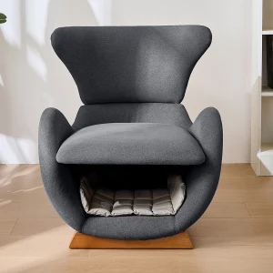 Designfauteuil in walvishaai-stijl met dierennis, grijze stof Designfauteuil in walvishaai-stijl met dierennis, grijze stof