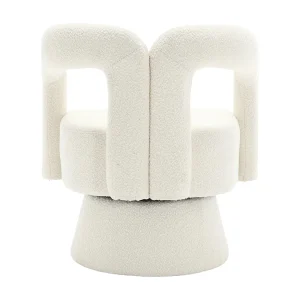 Draaibare fauteuil in tonvorm met lusvormige stof – Voor woonkamer, slaapkamer, kantoor – Beige